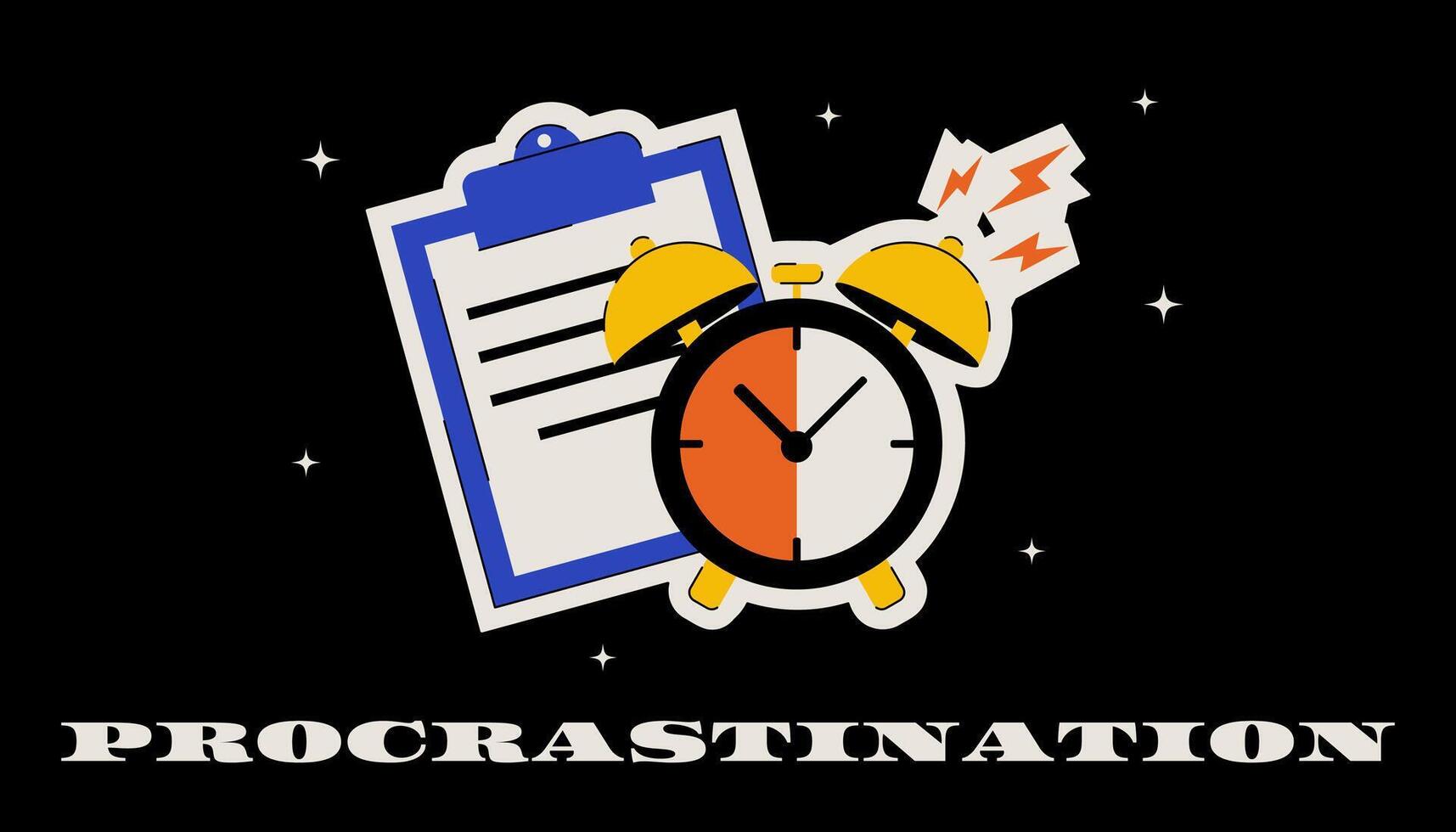 Trendy funny banner on the topic of work, deadline and procrastination. Retro illustration vector