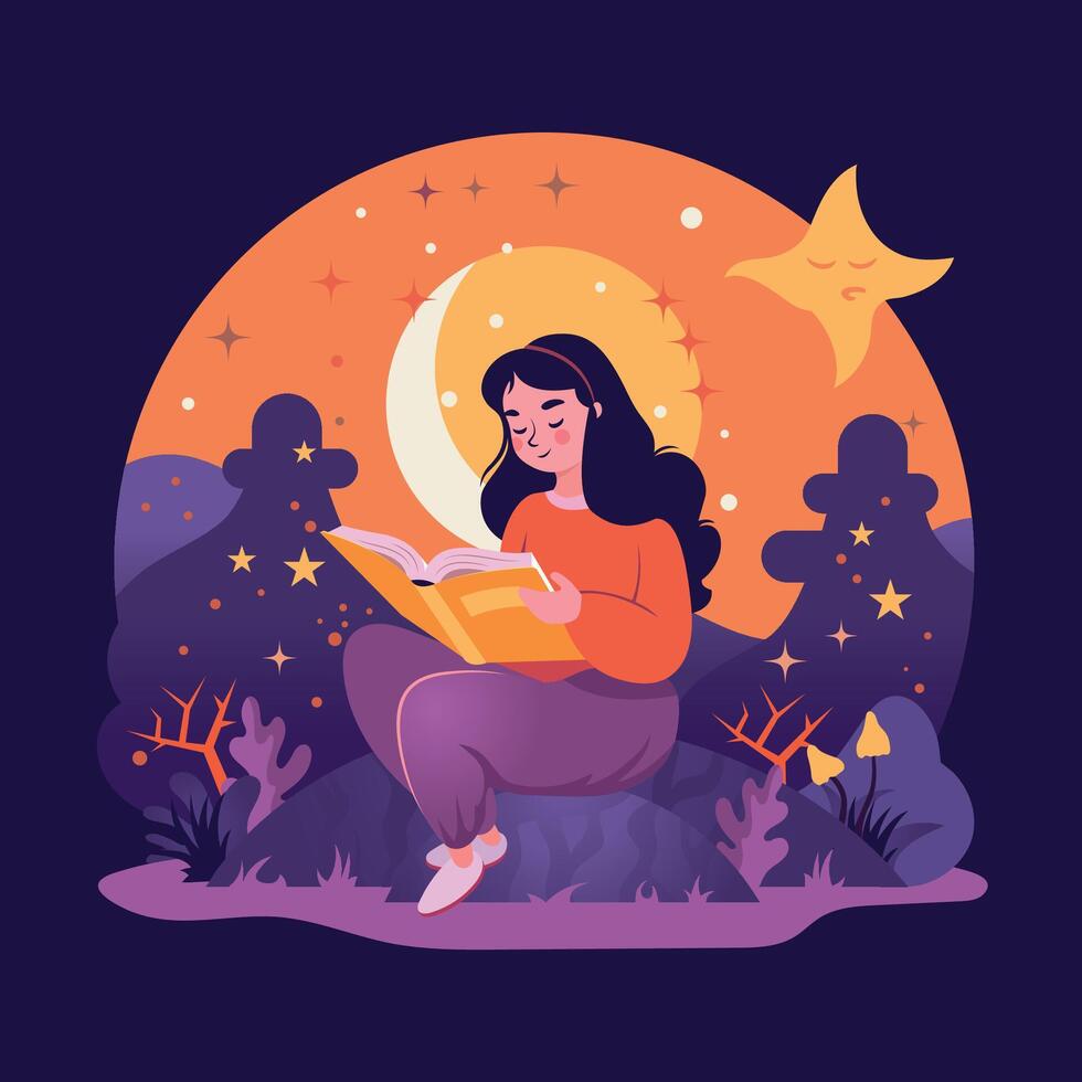 Reading girl illustration vector