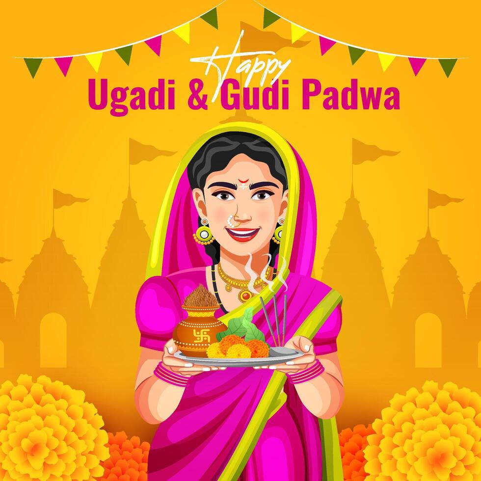 of traditional Indian festival celebration background for the New Year Day Ugadi or Gudi Padwa vector
