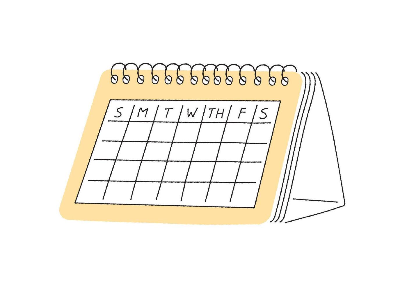 paper desk calendar blank with day in week, clip art, white background, line drawn style, sketch, hand drawn vector