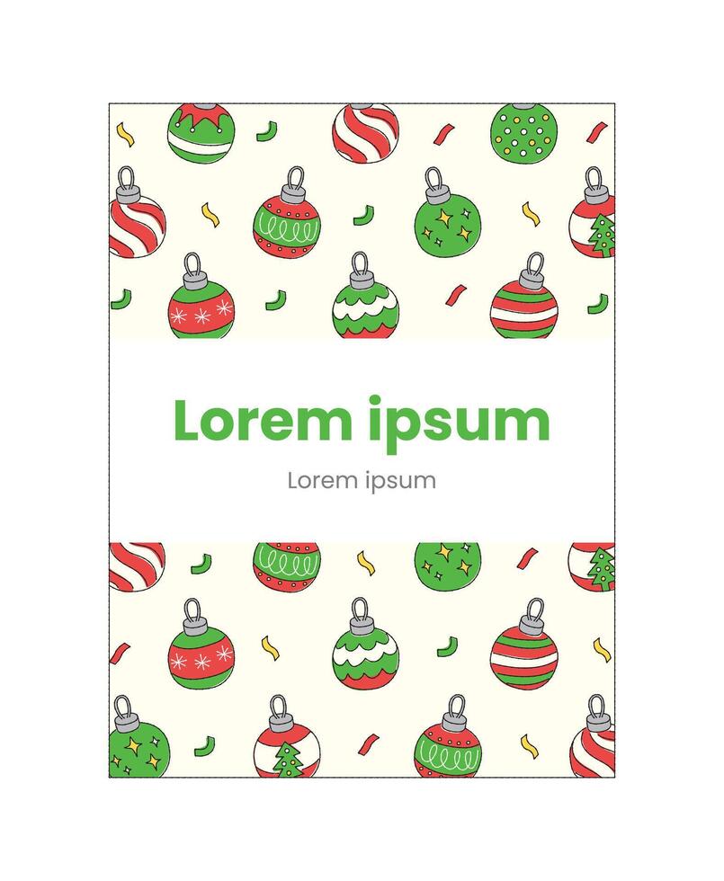 greeting card cover celebration christmas ball green read color line draw pattern background with text mockup vector