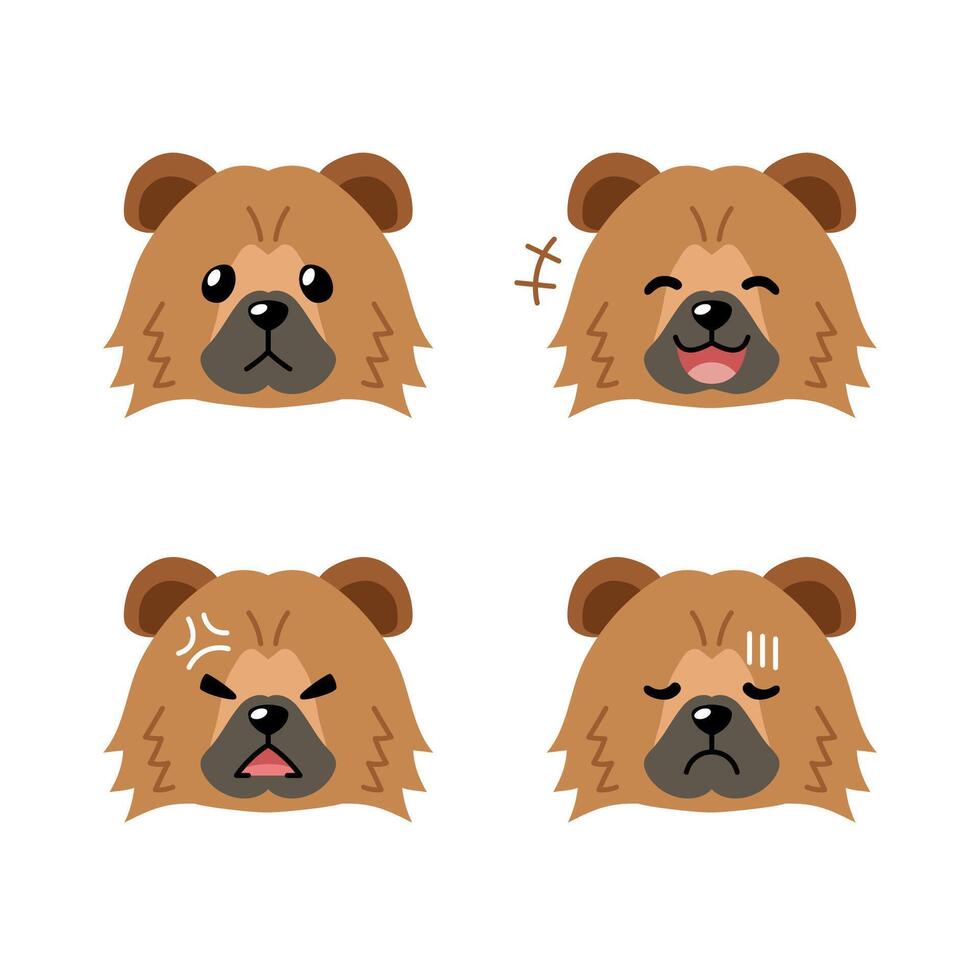 Set of character chow chow dog faces showing different emotions vector