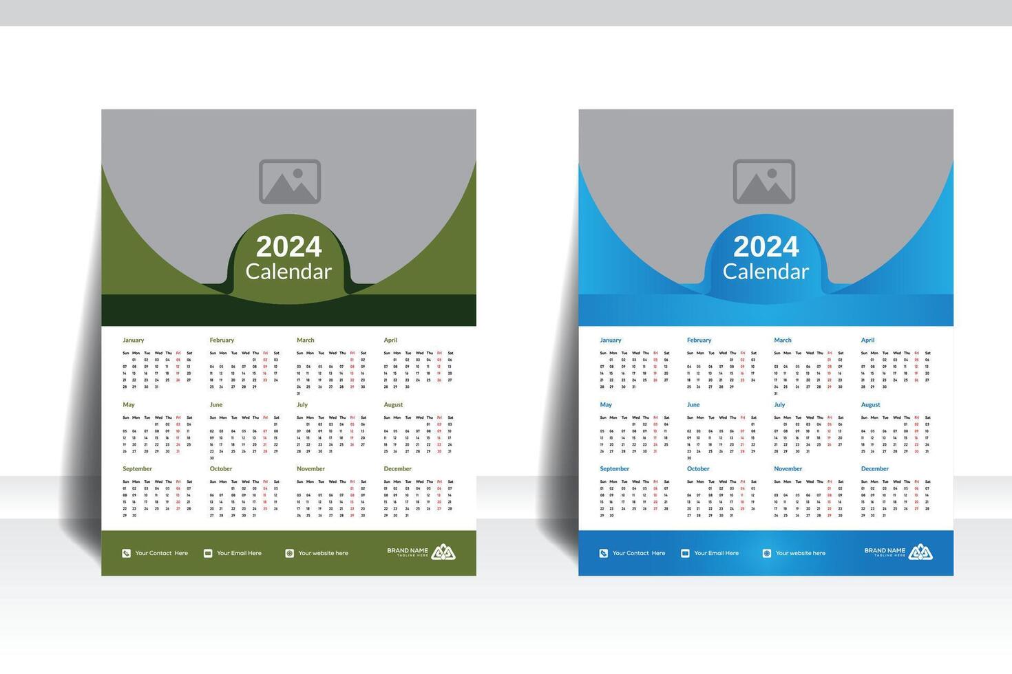 creativo resumen pared calendario diseño modelo 2024, semana empieza domingo, pared calendario, cubrir modelo , anuncio creativo vector