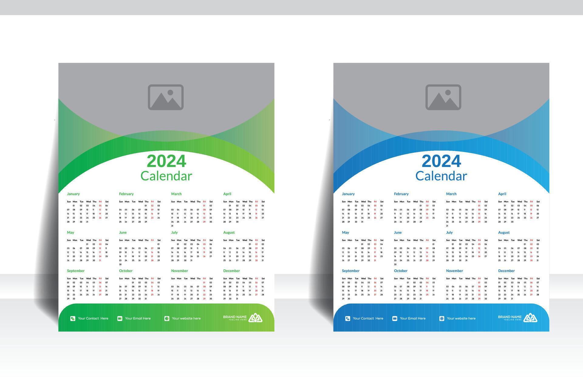 Monthly modern wall calendar design 2024, yearly calendar design with ...