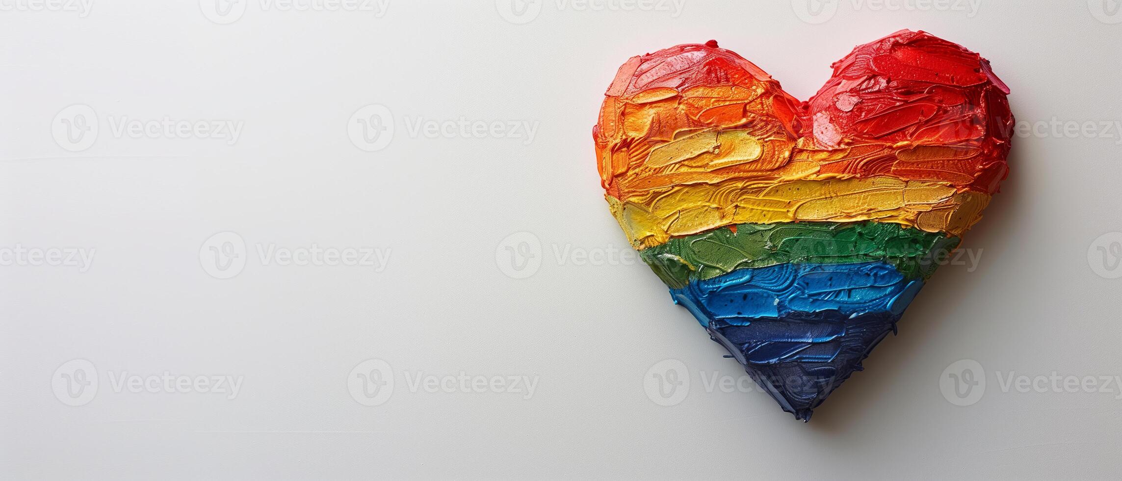 Rainbow painted heart shaped isolated on white background, pride month celebration, love wins photo