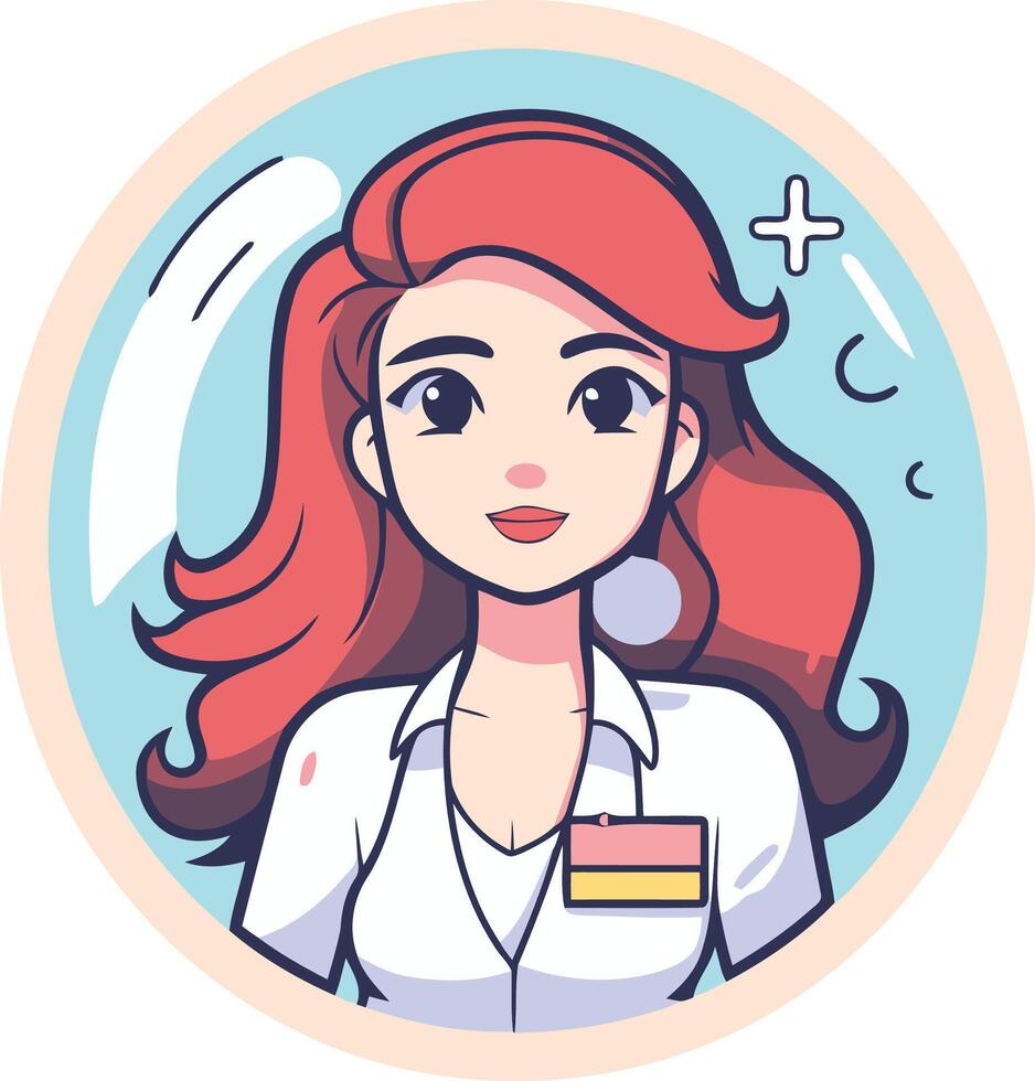 Beautiful female doctor with long red hair and stethoscope. vector