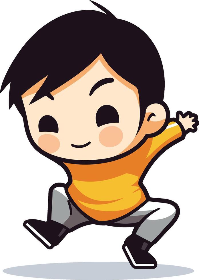 Cute little boy running and smiling on white background. vector