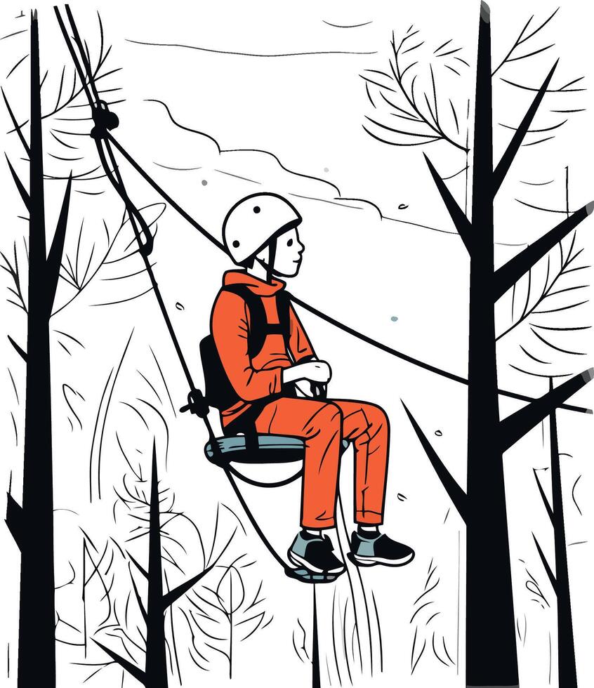 Rope park. Climbing in the forest. vector