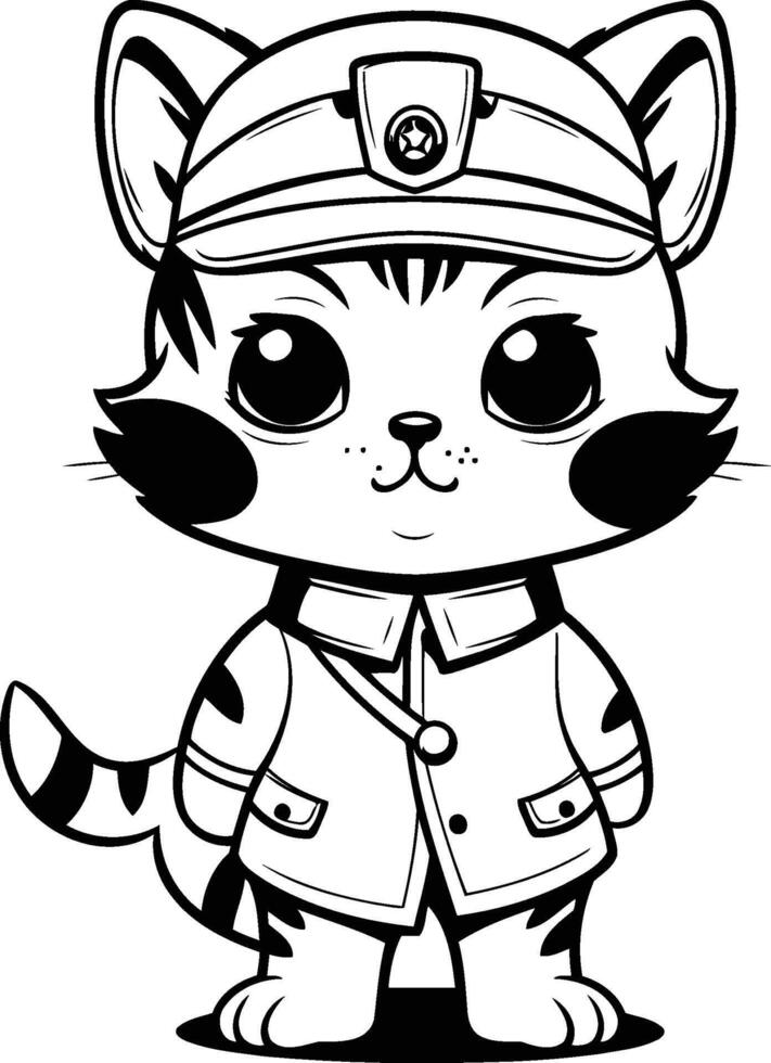Black and White Cartoon Illustration of Cute Cat Police Officer Character Coloring Book vector