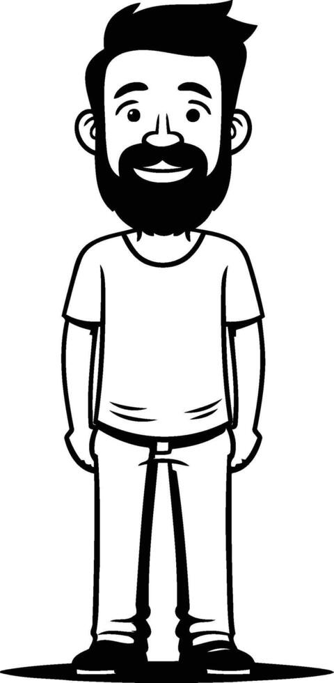 joven hombre con barba dibujos animados ilustración gráfico diseño en negro y blanco vector