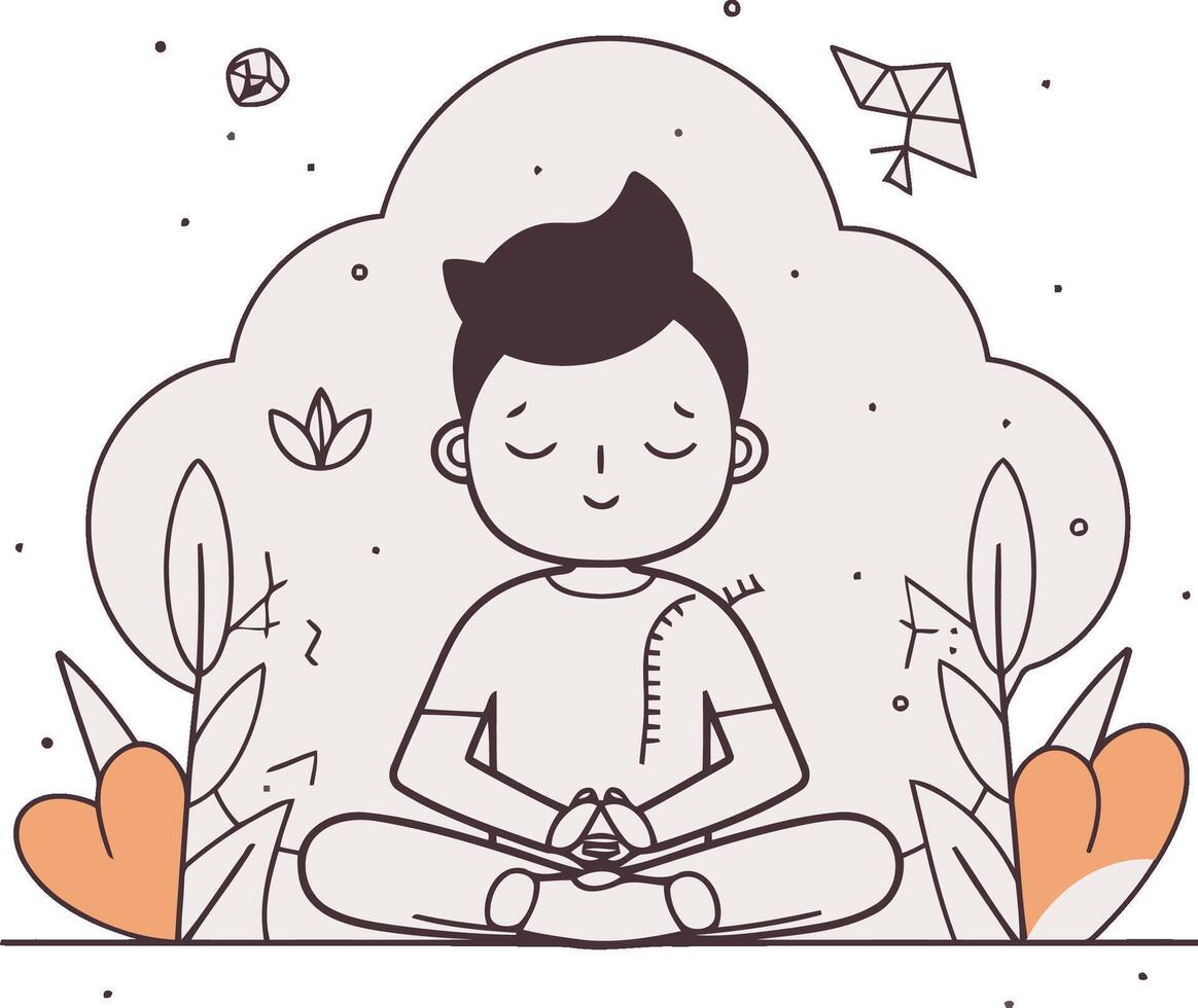 illustration of a man meditating in the lotus position. vector