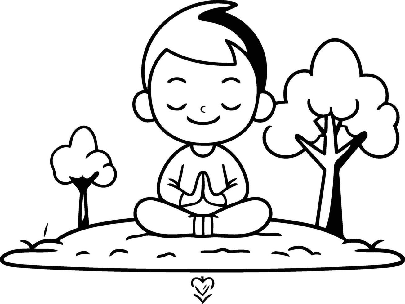 Cute little boy meditating in the park. Cartoon illustration. vector