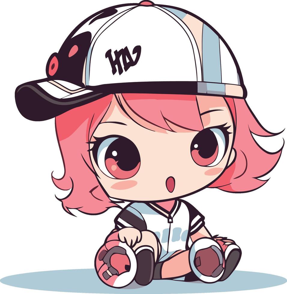 Cute little girl with baseball cap and gloves. vector