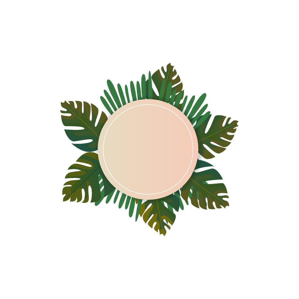 monstera leaf and other leaves with round blank space vector