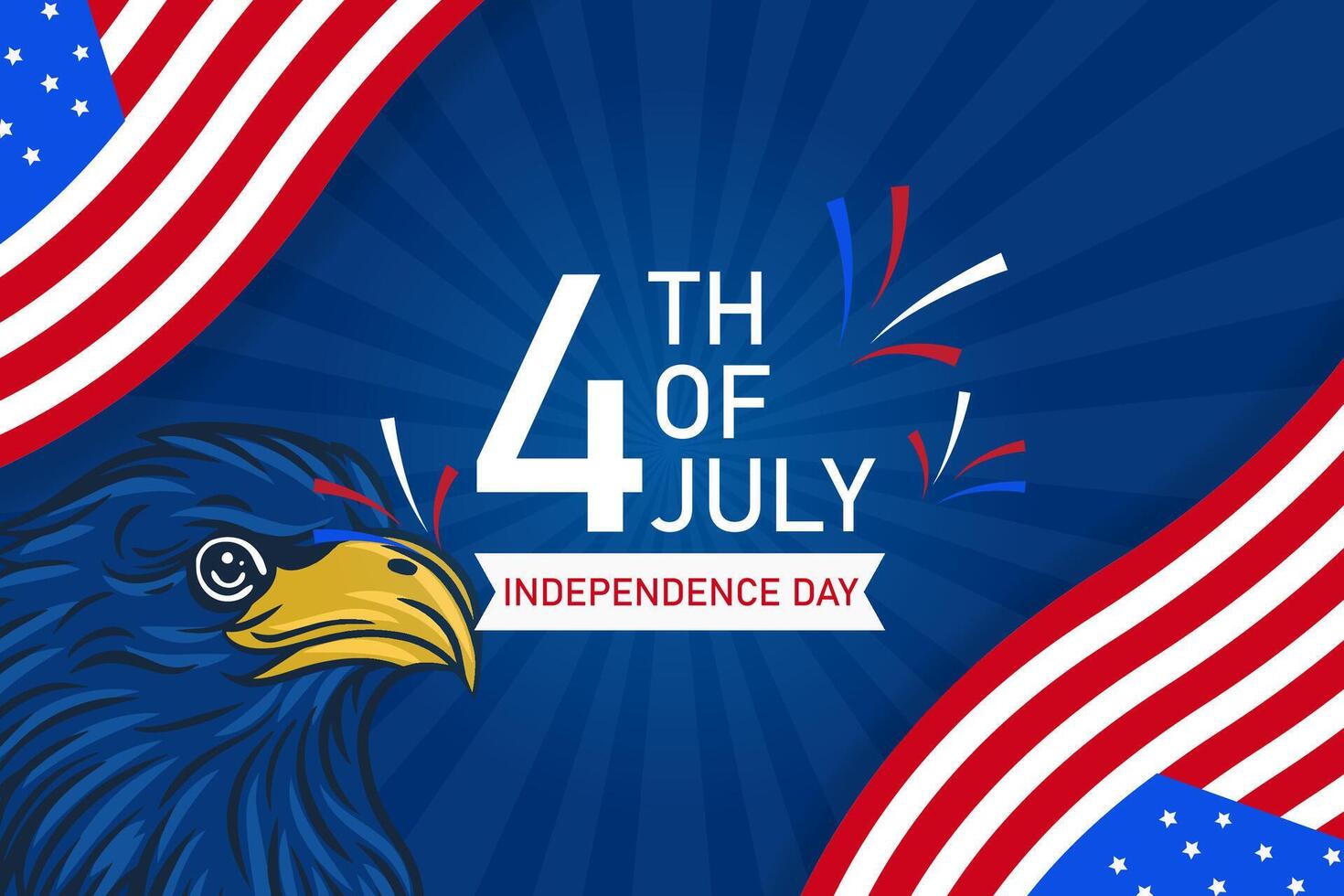 horizontal banner template for american 4th of july celebration with eagle vector