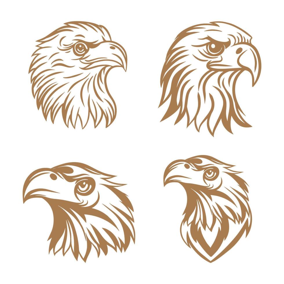 Hand drawn head eagle collection outline illustration vector