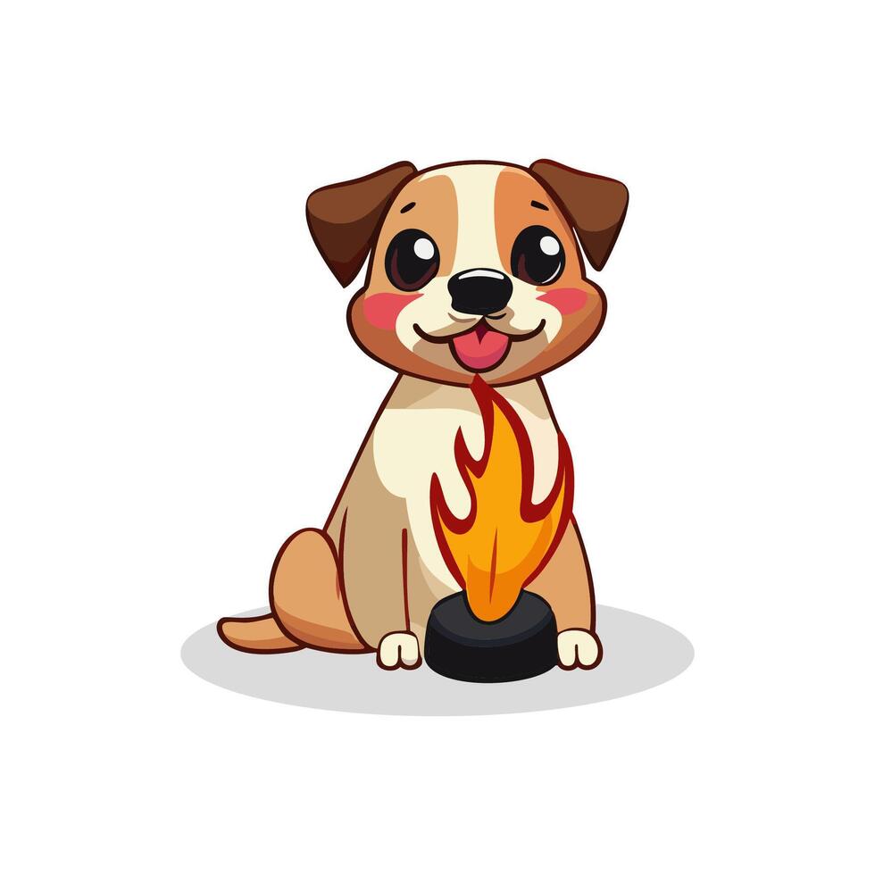 cute dog smiling with fire vector