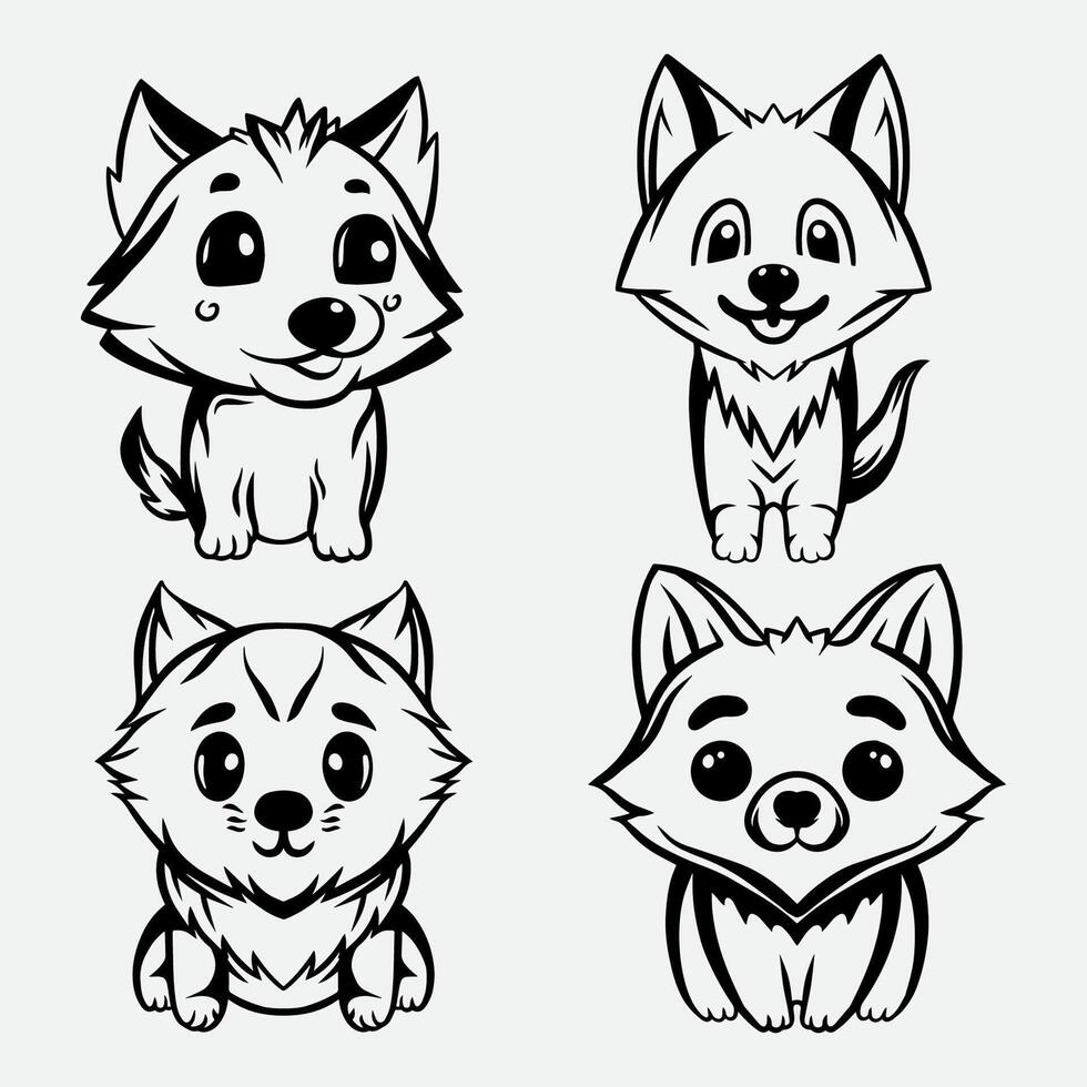 Hand drawn cute dog collection outline illustration vector