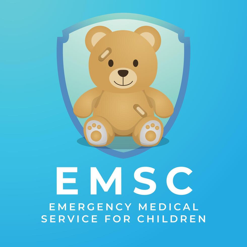 emergencia médico servicios para niños día diseño modelo. osito de peluche oso muñeca ilustración. plano diseño. eps 10 vector