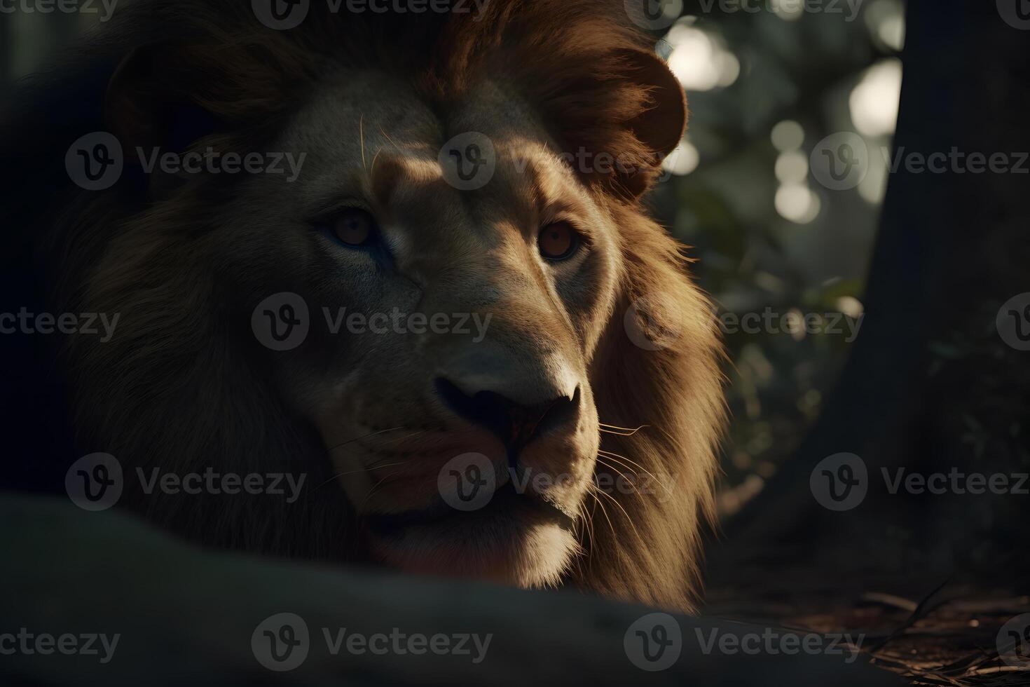 Lion in nature in the reserve. Neural network photo