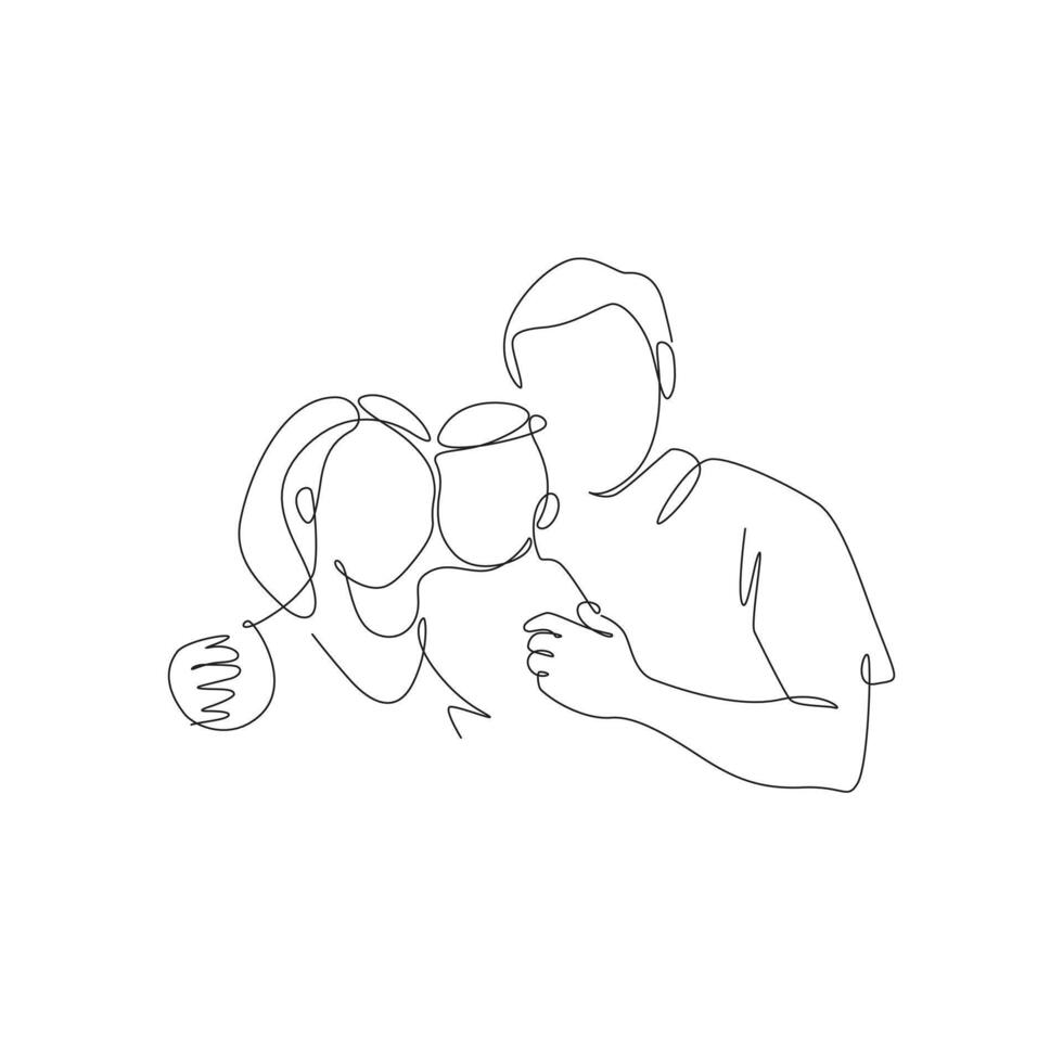 parents continuos line design. father and kids continuos line hand illustration. lineart. vector