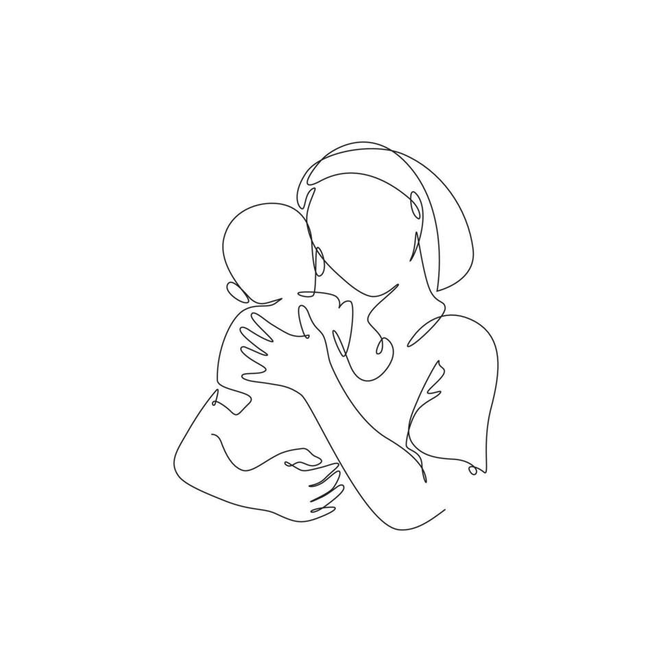 mom and kids continuos line design. parents continuos line hand illustration. lineart. vector