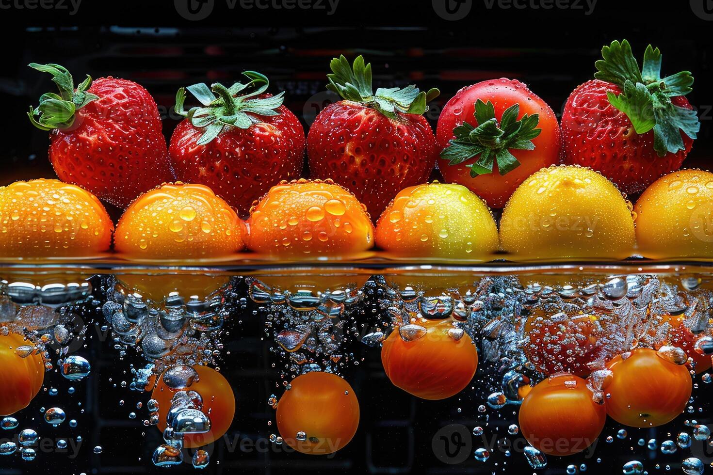 A fresh fruits or vegetables with water droplets creating a splash advertising food photography photo