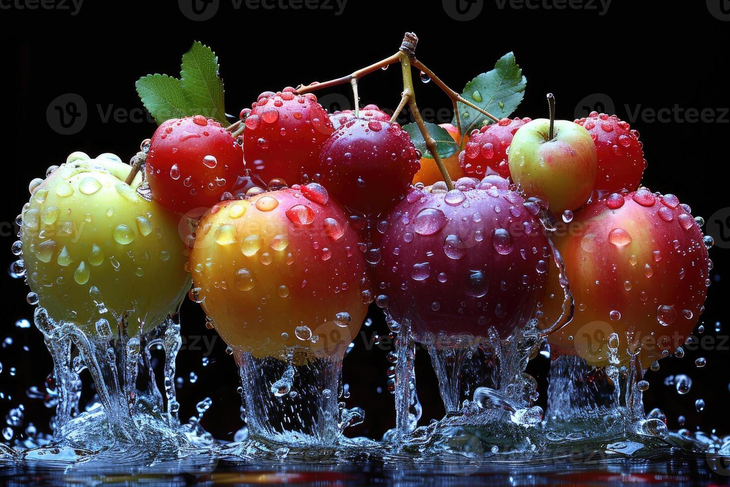 A fresh fruits or vegetables with water droplets creating a splash advertising food photography photo