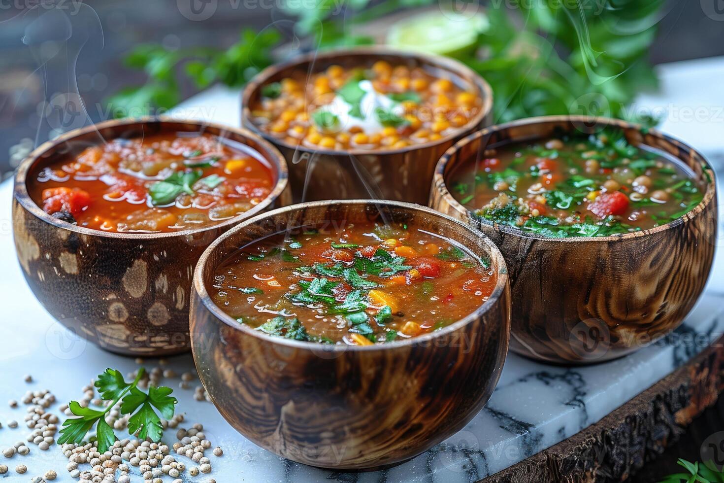 el calor y nutrición de hecho en casa sopas o terciopelo comida profesional publicidad comida fotografía foto