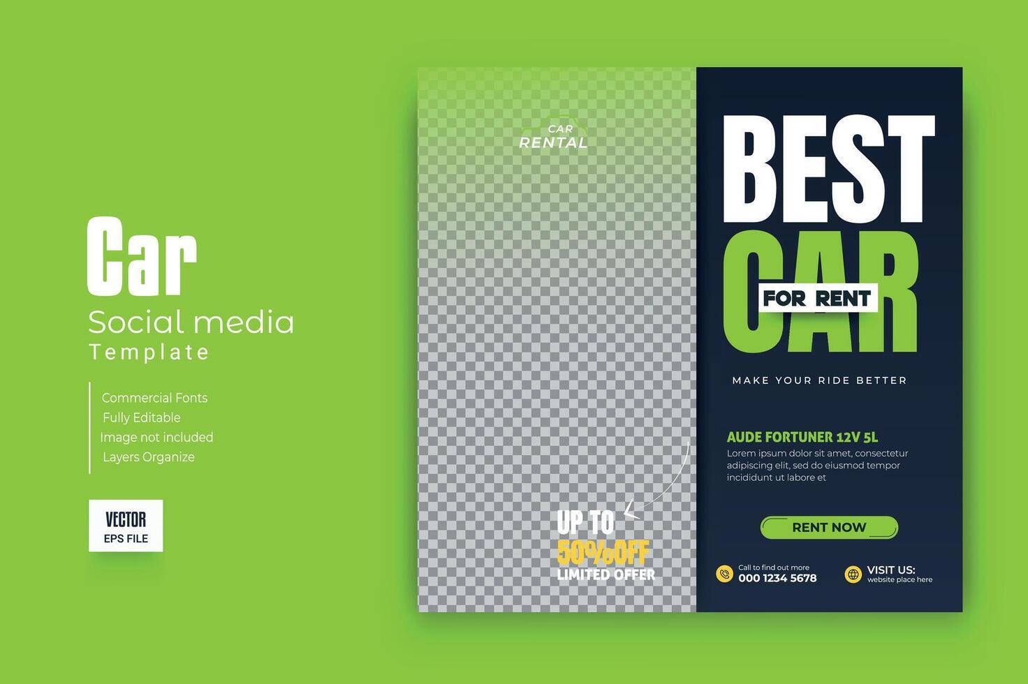 Set of editable square banner template. Car rental banner. Usable for social media, story and web internet ads. vector