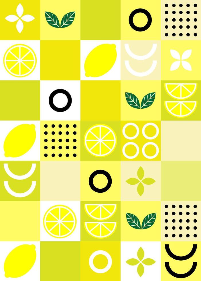 Modern geometric background. Abstract nature, flowers, leaves and fruits, fruits. Set of icons in flat geometric minimalist style. Bauhaus, botany. Seamless pattern. illustration. vector