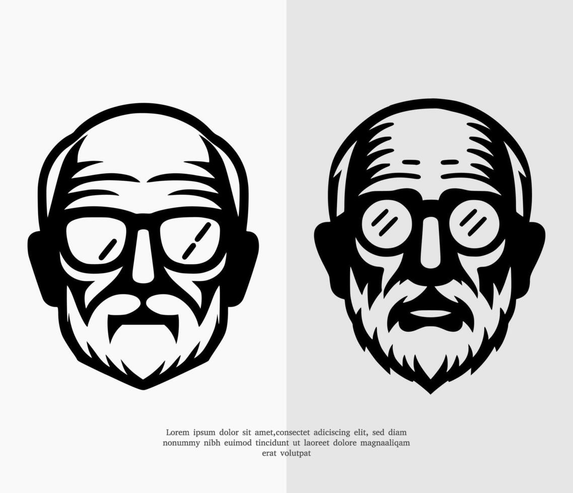 Old Man face silhouette logo vector
