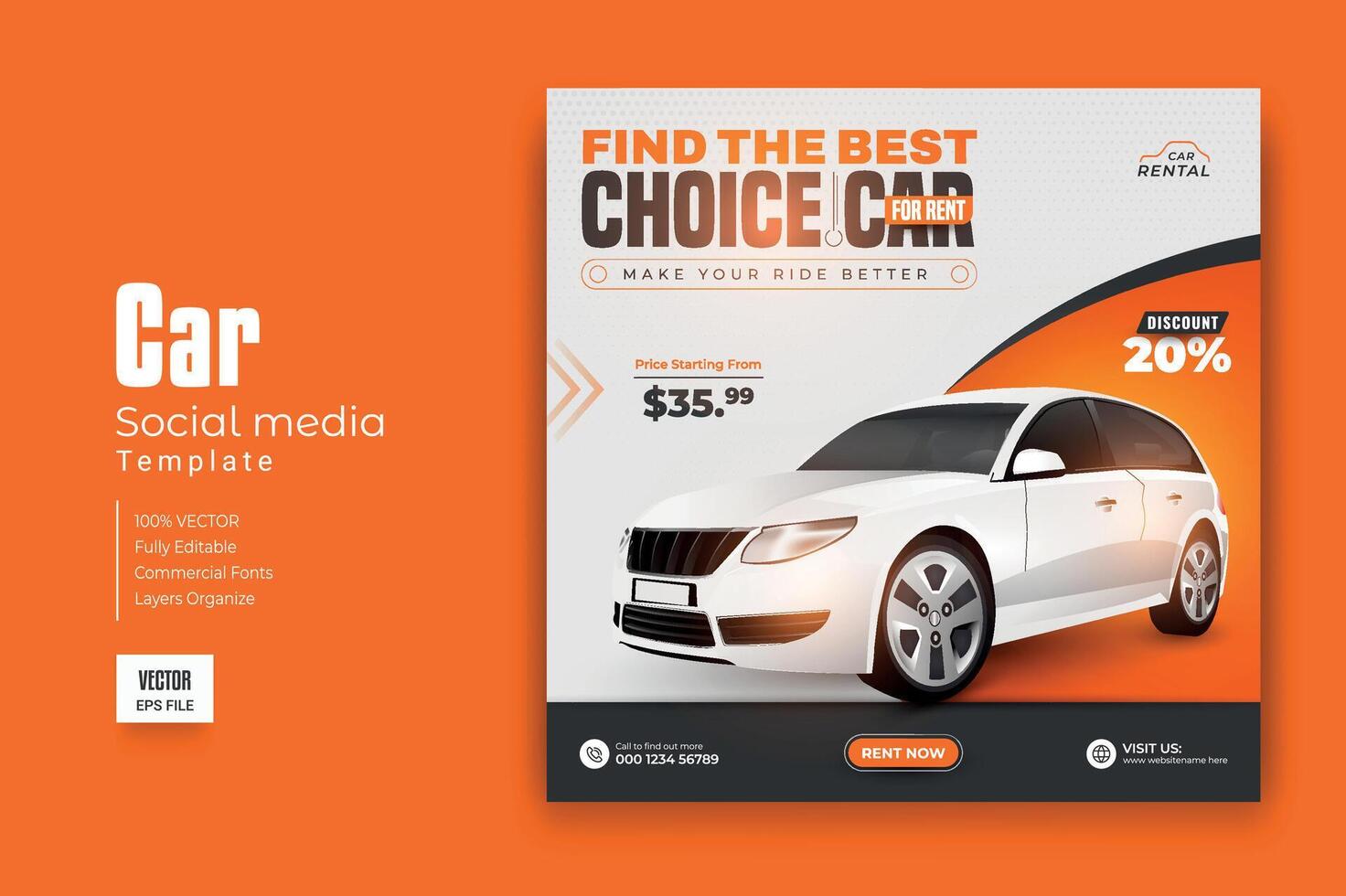 Set of editable square banner template. Car rental banner. Usable for social media, story and web internet ads. vector