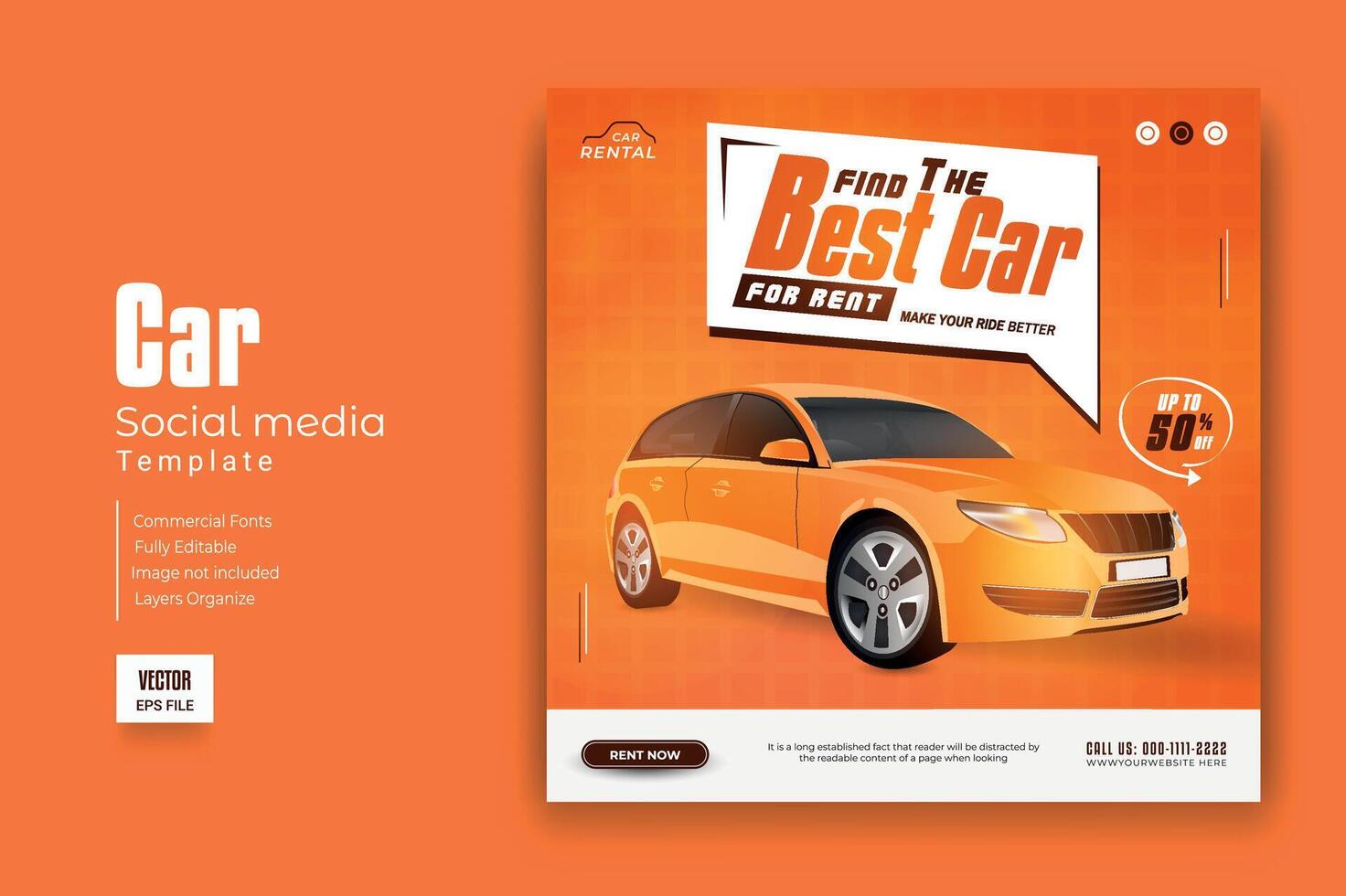 Set of editable square banner template. Car rental banner. Usable for social media, story and web internet ads. vector