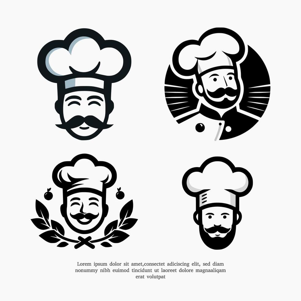 set of chef face silhouette logo icon vector