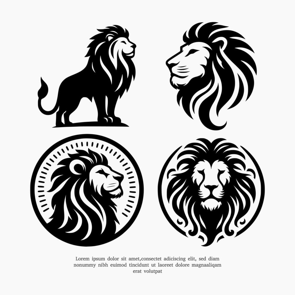 set of lion silhouette logo vector