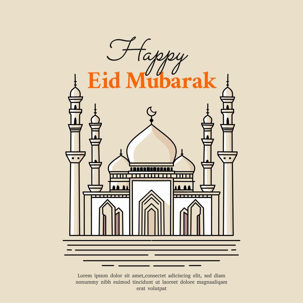 mosque line art style illustration, ed mubarak concept vector