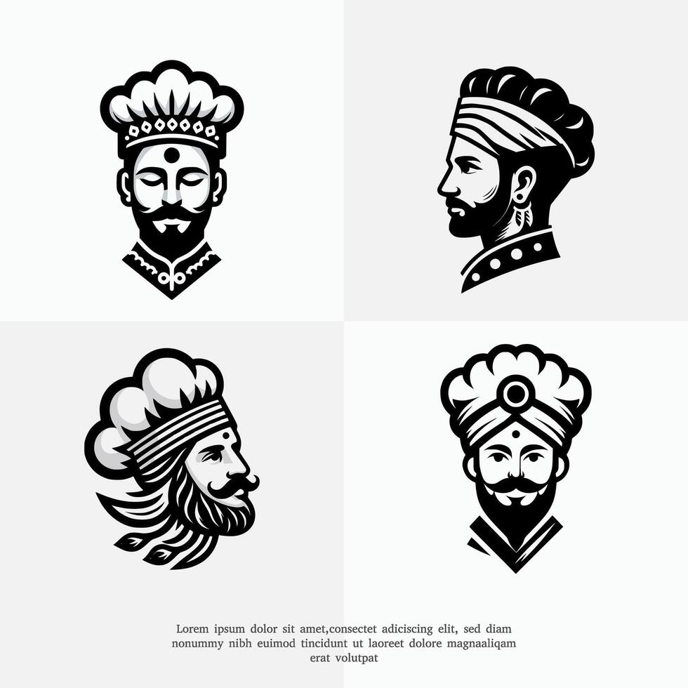 set of indian face head chef silhouette logo vector