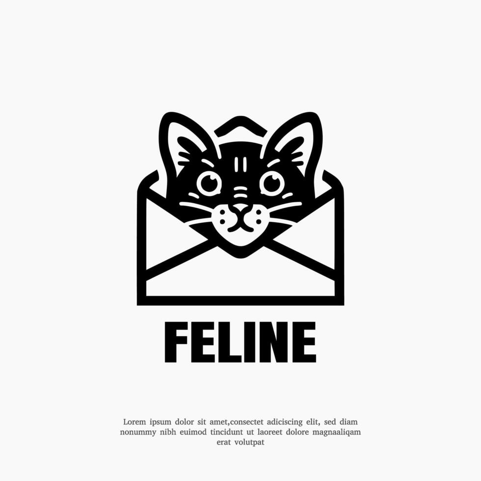 Close up of a cat in an envelope with the word feline. vector