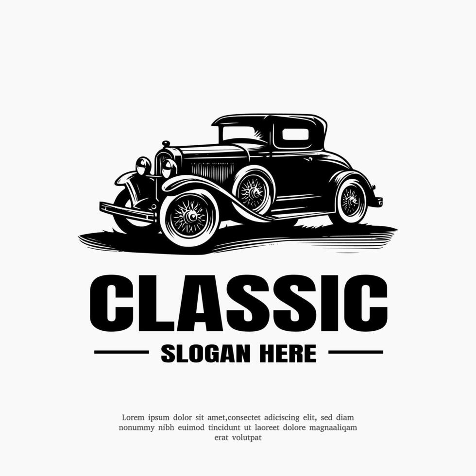 silhouette classic car logo design template vector