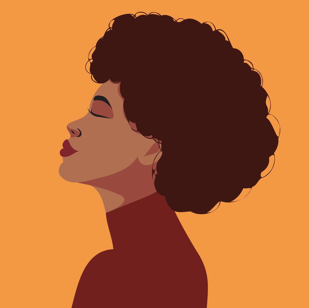 plano ilustración retrato de negro africano niña avatar para social medios de comunicación usuario perfil, sitio web y aplicación diseño y desarrollo, usuario perfil íconos vector