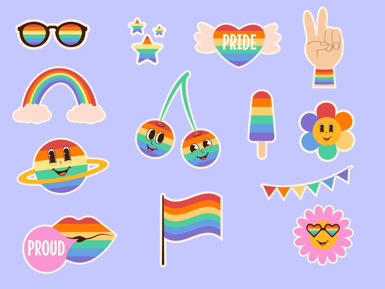 LGBTQ community sticker pack. Pride mounts rainbow color element collection vector