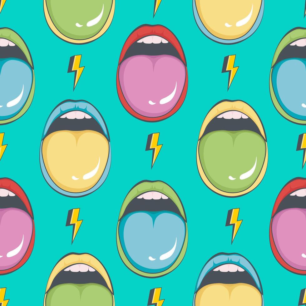 Pop art retro comic seamless pattern with lips vector