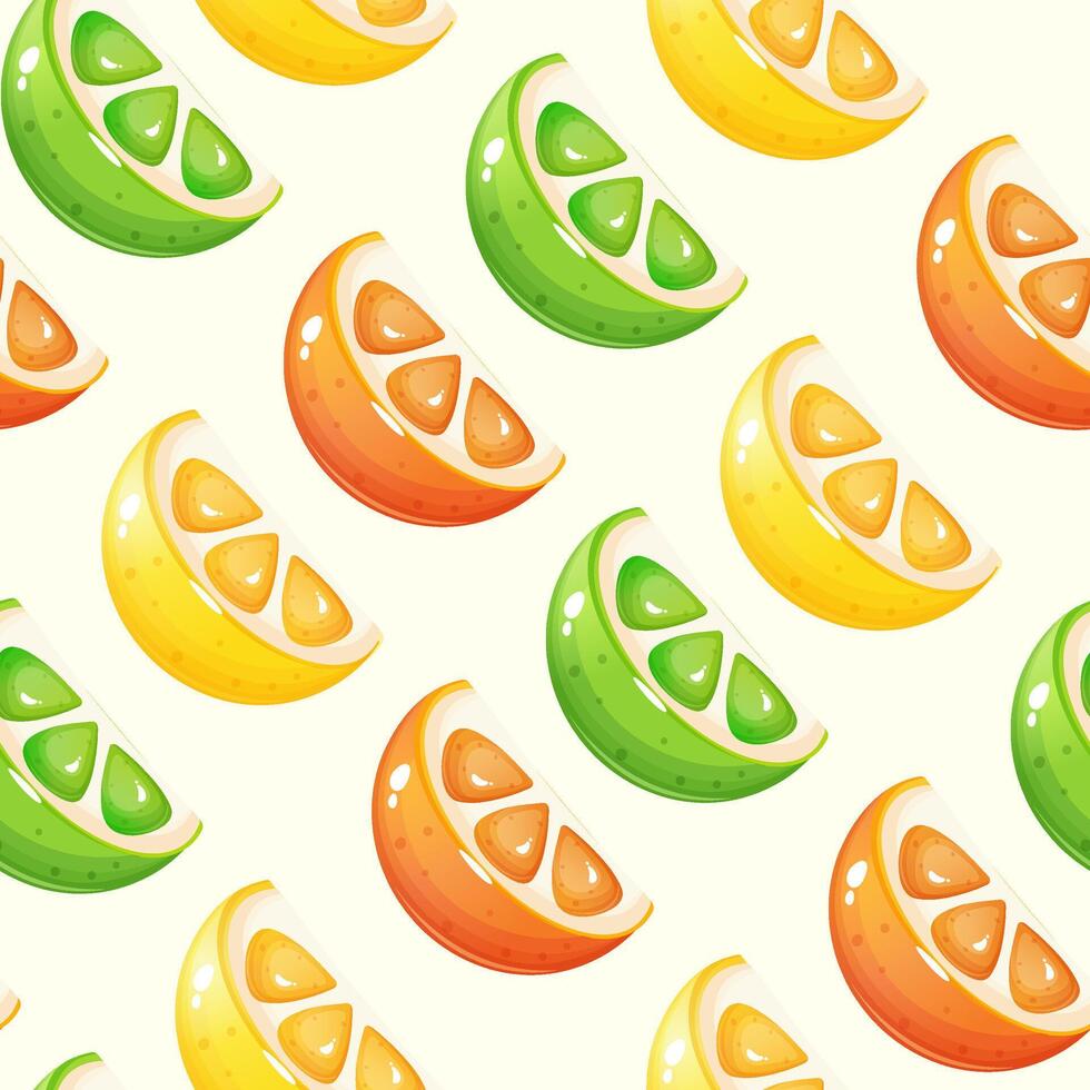 Seamless citrus slice pattern. Print, background with peace of lime, lemon, orange vector
