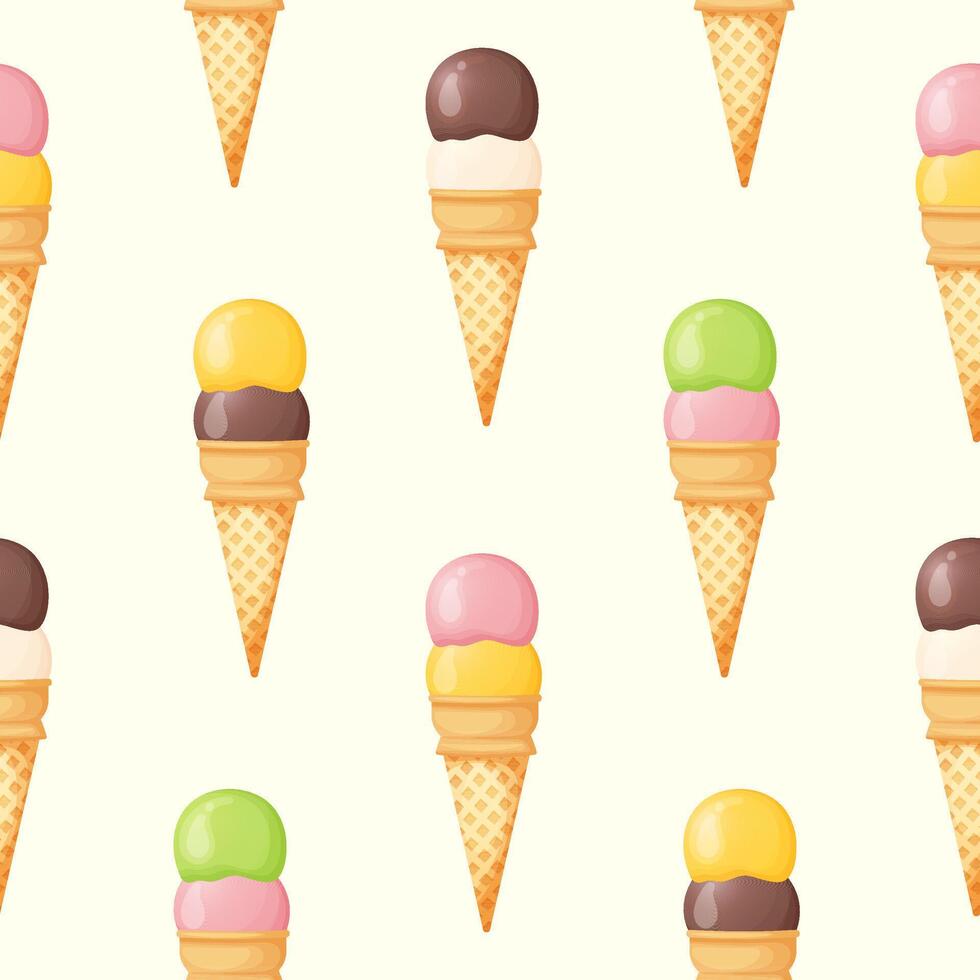 Ice cream cone seamless pattern. Summer print, background vector