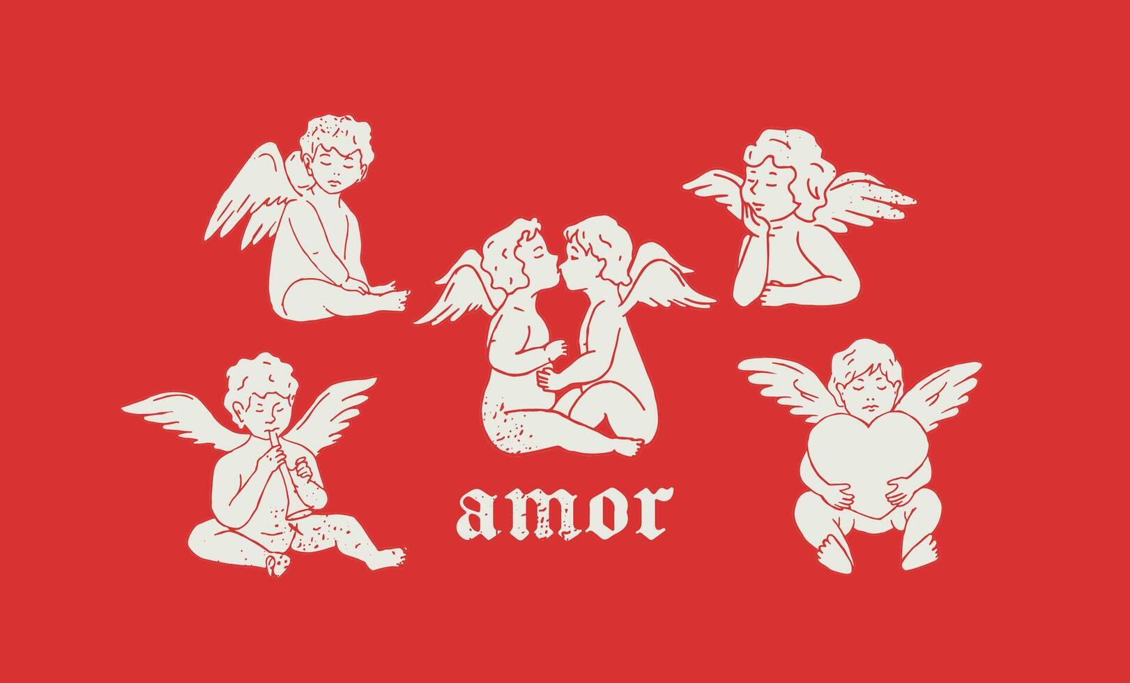 Amor Love. Hand drawn angels cupids vector