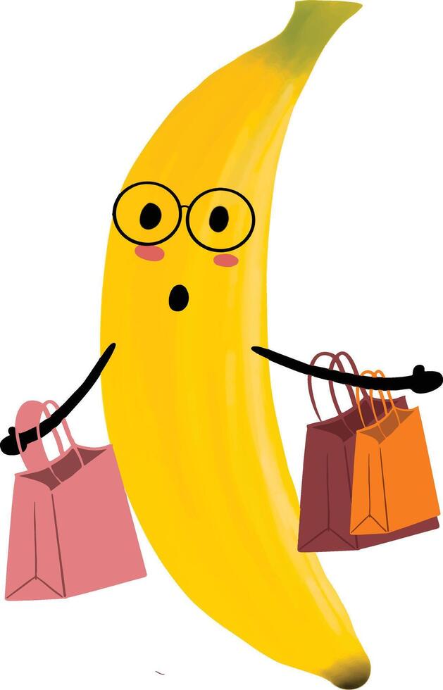 Hand drawn illustration, a funny banana with bag. Perfect for food logo, t-shirt, funny character carton, icon vector