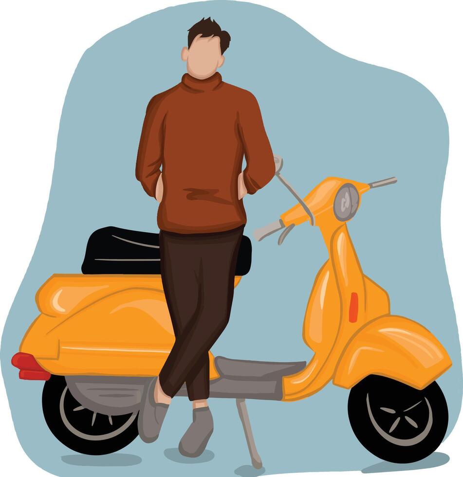 Cute man with yellow scooter illustration vector