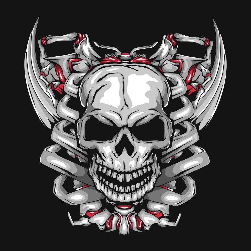 Skull line art colorful design . Creepy skeleton illustration. vector
