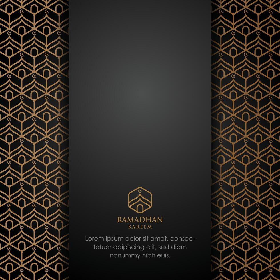 ramadan kareem and islamic background with gold and black colors. square layout with shadow vector